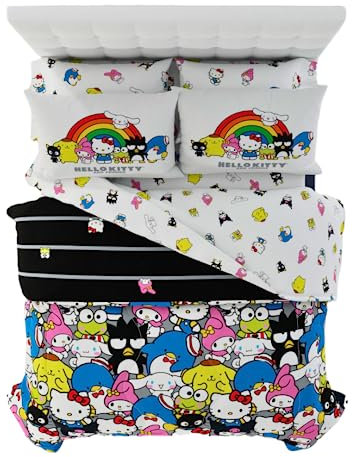 Franco Collectibles Sanrio Hello Kitty & Friends Bettwäsche-Set, 7-teilig, superweich, mit Kissenbezug, 100% offizielles Lizenzprodukt