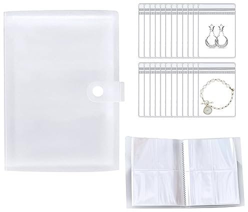 SJUNJIE 160 Grids Transparent Jewelry Organizer Book With 50 Pieces Thick Sealed Bag,Antioxidant Jewelry Storage Book,Portable Jewelry Display Book for Earrings Rings Bracelets Necklaces