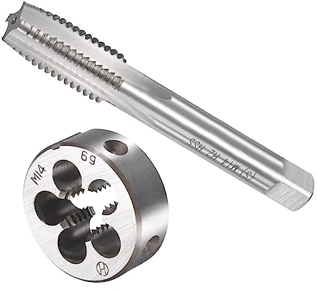 CoCud Gewindeschneiden und Matrize Set M14 x 2 Gewinde Schnellarbeitsstahl Maschine Schrauben Gewindebohrer und Rundmatrizen - (für Gewindeschneiden Reparieren) 1Set