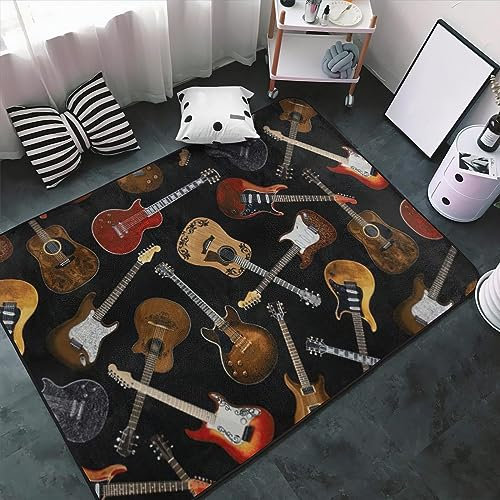 PAJEON Rock Band Guitar Music Enthusiast Rug, 160 x 230 cm Thick Soft Plush Area Rugs, Breathable Durable Carpet, Machine Washable Mat for Hardwood Floors Decor