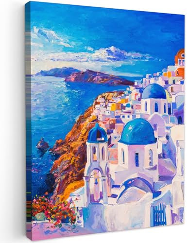 MuchoWow© Leinwände 60x80 cm Wall Decoration Bilder Schlafzimmer Deko Pictures Canvas Painting Wanddekoration Wohnzimmer Kunstdruck - Gemälde - Griechenland - Wasser - Ölfarbe