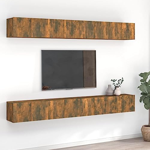 Wohnzimmer-Unterhaltungszentrum TV-Media-Konsole Medienmöbel-Konsole 8-TLG. TV-Schrank-Set Räuchereiche 60x30x30 cm Holzwerkstoff für Wohnzimmer, Schlafzimmer, etc