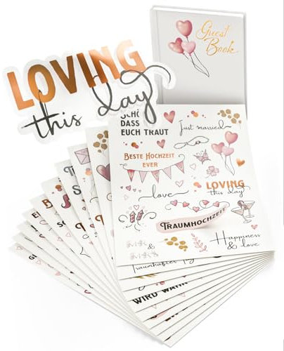 Sticker Hochzeit Gästebuch (350 Stück) – Aufkleber Liebe für Fotoalbum, Scrapbook, Bullet Journal & Hochzeit Deko – Hochzeitssticker in Rose Gold für Gästebuch und Hochzeitsalbum