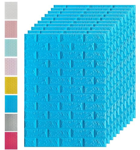 HAILM 3D Wall Panels Peel and Stick, Foam Brick Self-Adhesive Foam, 70x100cm, Removable and Waterproof, 3D Brick Wallpaper Fluted Textured Panel, (10 Pcs/7 Sqm),Navy Blue