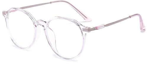 VEVESMUNDO Anti Blaulicht Brillen Damen Herren Metall Groß Rund Blaulichtfilter Nerdbrille Dekobrille Ohne Stärke (1 Stück Transparent Lila, 0)