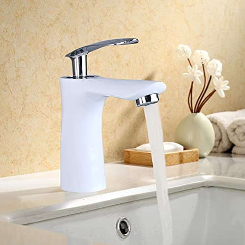 Robinet de lavabo, Mitigeur de salle de bain, soupape en céramique Construction entièrement métallique sans plomb, Robinet Lavabo Hauteur,Blanc
