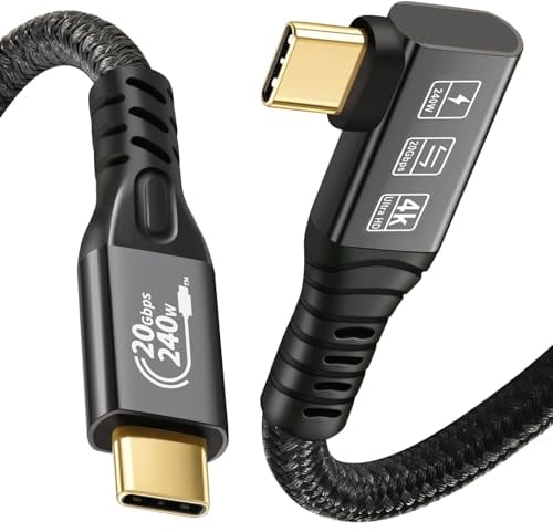 20Gbps USB C 3.2 Gen 2x2 Cable, 90Degree Type C 4K@60Hz UHD Video 5A/240W PD3.1 Fast Charge Compatible with Thunderbolt 3/4 for iPhone 15Pro MacBook Dell Monitor SSd etc (90Degree USBC 20G 240W 3M)