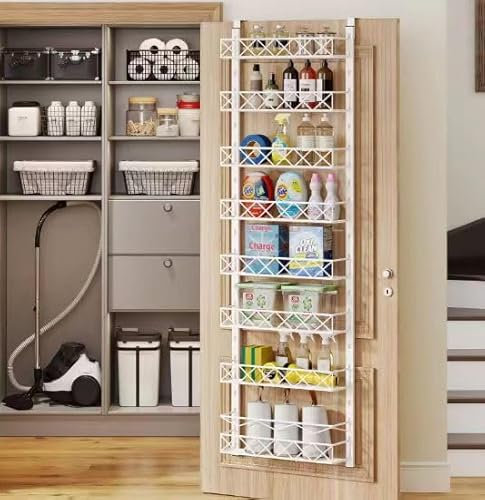Duffy 8-Tier Over The Door Pantry Organizer with Mesh Baskets, Adjustable & Stable Hanging Spice Rack for Kitchen, Bathroom, Bedroom, and Baby Essentials Storage