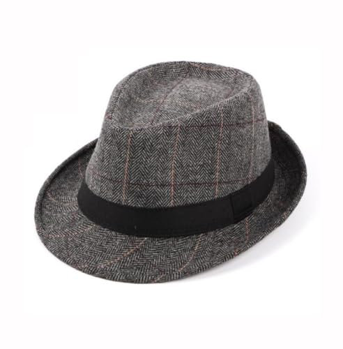 Herren Classic Plaid Manhattan Strukturierter Trilby Fedora Hut Panama Hut Kubanischer Stil Derby Hut Jazzhut mit Band (Grau), grau, 1