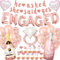 Xietaea Roségold Verlobung Deko Set - 60 Stück Engagement Dekoration mit 'Engaged' Folienballons Banner, Herzballons, Ring Luftballons für Verlobungsparty und Bachelorette Party