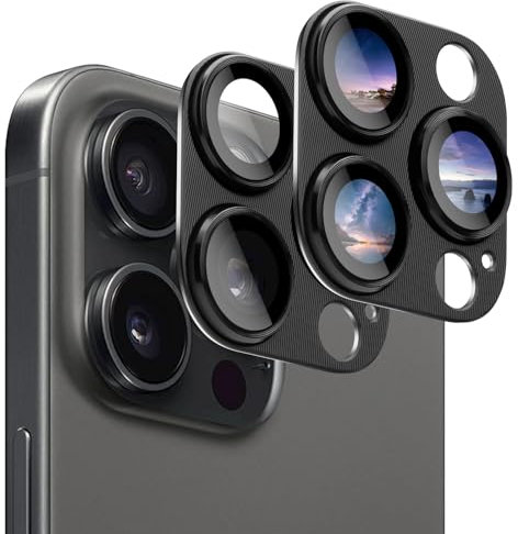 AIYEEN Camera Lens Protector (2 Pack) for iPhone 15 Pro and iPhone 15 Pro Max Camera Lens Cover Protection, 9H Tempered Glass Metal Frame Case Friendly, CD Texture Anti-scratch (Black)