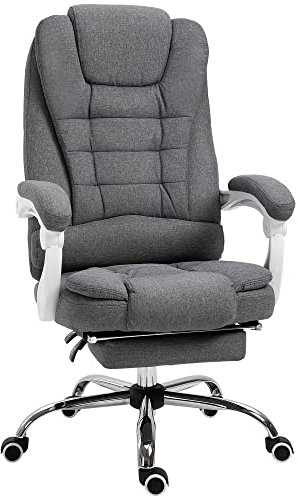 Vinsetto Sedia da Ufficio Ergonomica Reclinabile con Poggiapiedi Retrattile, Poltrona da Ufficio Girevole con Altezza Regolabile, Schienale Alto e Braccioli, in Tessuto, Grigio