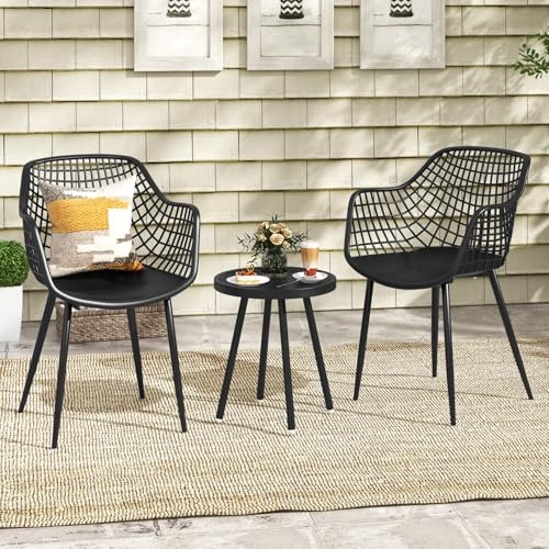 GIANTEX 3 TLG. Gartenmöbel Set, Balkon Terrassenmöbel 2 Sessel mit Tisch, Balkonmöbel Set Wetterfest,Balkonset für Kleinen Balkon, Outdoor Sitzgruppe, Gartengarnitur Sitzgarnitur mit Metallgestell