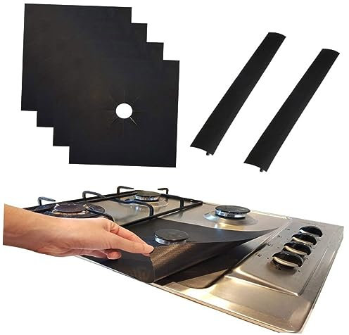 ARTIBETTER 4 Piezas Revestimiento De Horno Antiadherente Protector De Cocina De Gas Black