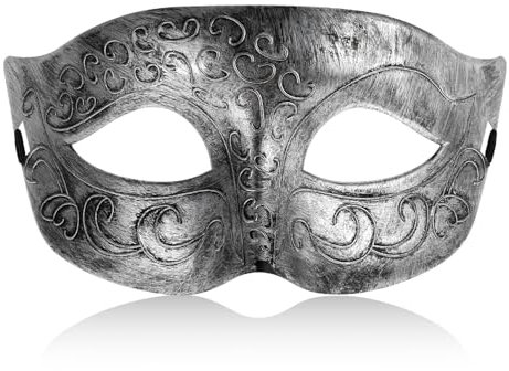 Gjinxi Venezianische Maske Maskerade Party Augenmaske Damen Gesichtsmaske Elegante Herren Masken Kostüm mit Retro-Muster Klassische Zorrostyle Masken für Kostümball/Halloween/Party/Maskenball(Silver)