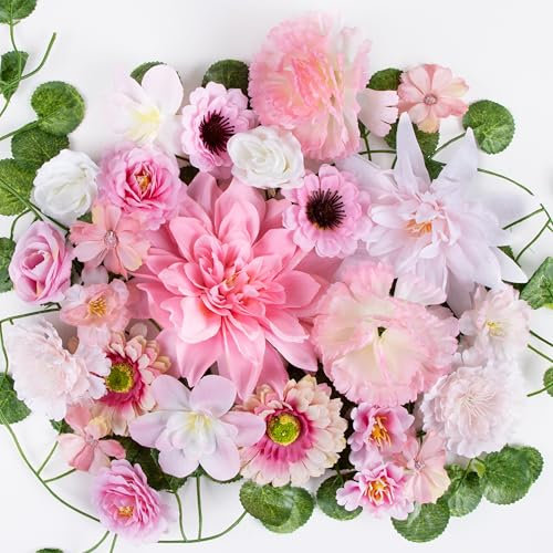 Foshird 14-4cm Kunstblumen zum Basteln mit Künstliche Girlande Künstliche Blumen Deko Rosa Seidenblumen Wie Echt Fake Flowers Blumenköpfe Frühling Deko für DIY Hochzeit Home Party