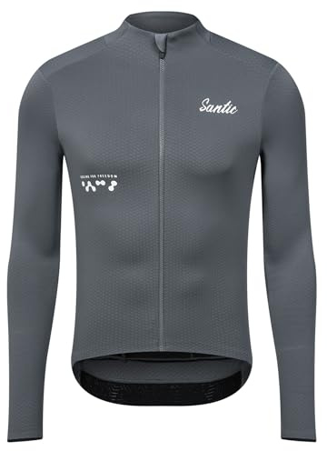 Santic Fahrradtrikot Herren Radtrikot Langarm Slim für Frühling Herbst Rennrad MTB Thermo Trikots Grau L