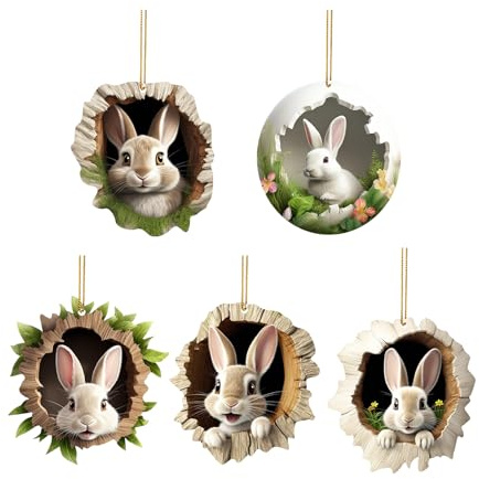 PORUPAEL 10pcs Rabbit Easter Ornament Cute Rabbit Hanging Pendant Acrylic Easter Hanging Decorations Bunny Car Hanging Ornament Easter Bunny Decorations Set Funny Easter Ornaments