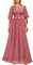 MIUSOL Women's Elegant Sequin Insert Lace Chiffon Scoop Neck Flare Sleeve Evening Prom Formal Long Dress (Large, Round Neck - Rosiness)