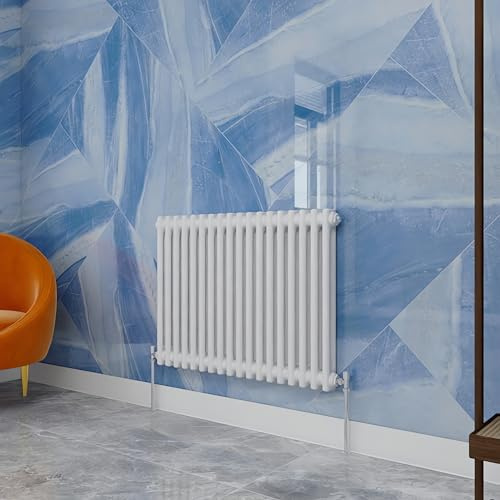Traditional Household Cast Iron Radiator，White Horizontal 600X830mm 2 Column Suitable for Multi-Room Central Heating