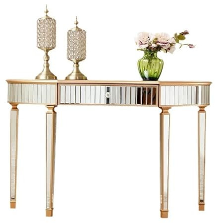 Table console en demi-lune miroir avec plateau en verre de 99,37 cm élégante finition miroir pour couloir et salon