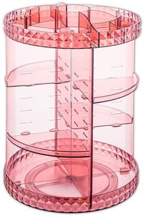 V-HANVER Acryl Make-up Organizer, Kosmetik Aufbewahrung, Vanity Parfüm Halter in Arbeitsplatte Badezimmer Kommode, 360 rotierenden Make-up Stand für Beauty Caddy Hautpflege, Rosa&Diamond Pattern