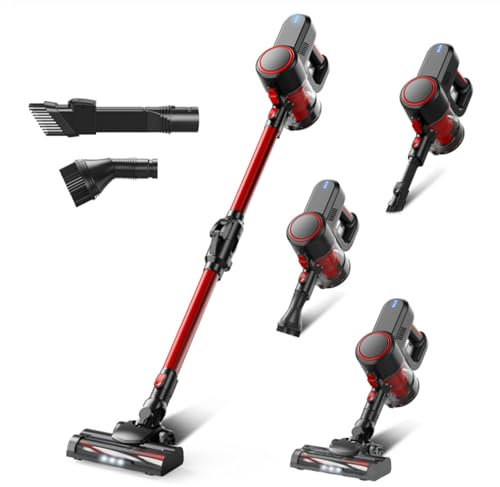 GYWZTJ Escoba Aspiradora Sin Cable, Aspiradora Sin Cable Potente con Tanque de Agua y Dos Tipos de Cepillos para Eliminar Ácaros del Polvo, para Hogar Suelos Alfombras Pelo de Mascotas (Negro y Rojo)