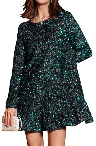 847 - Long Sleeves Multi Color Glitter Sequin Bodycon Nightclub Party Short Dress (Turquoise, L)