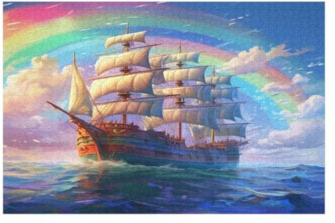 Rainbow Segelboot -Puzzle, 1000 Teile,Holzpuzzle Für Erwachsene Kinder, Lustiges Spielzeug, Denkspiel, Bildungsspiel, （75×50cm）