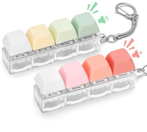Keyboard Fidget Toy for Adults 2 PCS Slient & Clicky Fidget Keyboard Keychain Clicker Sensory Toys for Anxiety Stress Relief (Pink&Green, 2P-4 in 1)