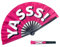 Large Folding Pink Fabric Hand Fan Hand Folding Bamboo Fans, LGBTQ+ Pride Parade, Performance, Dance, Festival, Clubbing, Ibiza, Gift. Tear resistent, water resistent printed YASSS! (1 Pack)