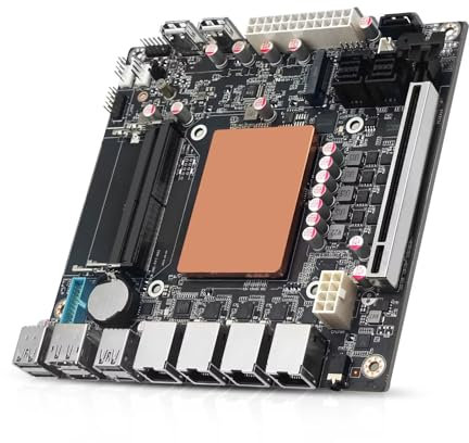 SJRC Mini ITX Mainboard AMD Ryzen 7 8845HS, NAS Motherboard Dual M.2 NVMe, 4 x 2.5GbE LAN Computer Board PCIe x16, DDR5 16GB RAM 512GB SSD, 9 x SATA3.0, 4K HD/DP/USB C 40G, USB3.2