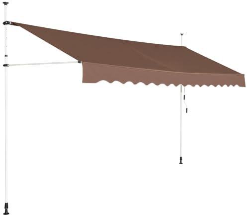 GOPLUS Klemmmarkise 400cm breit, Markise Balkon ohne Bohren, Markise mit Handkurbel, UV-beständig höhenverstellbar wasserabweisend, Sonnenschutz für Balkon Terrasse & Garten (Brau, 400cm)