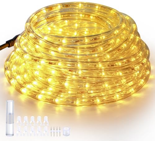 Forever Speed 6M LED Rope Lights Outdoor Warm White, 216LEDs Waterproof Rope Lights for Outdoor, Decoration and Lighting LED Light Rope for Halloween, Garden, Christmas, Wedding, Party