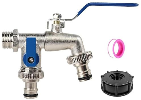 Universal Stainless Steel Double Outlet Garden Water Faucet, Outdoor Water Faucet Valve with Double Outlet Garden Tap, 2 Way Heavy Duty Hose Splitter, Outdoor Tap for Gardening, Car Washing (Blue)