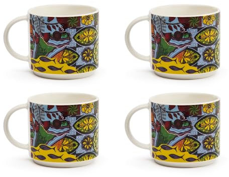 Excelsa Afrika Set aus 4 Teetassen aus New Bone China Dekor Afrika