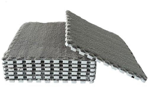 YMXBHN 1Pcs Fluffy Plush Puzzle Floor Mat,Non-Slip Interlocking Foam Tiles for Kids,Puzzle Carpet Squares,Playmat for Bedroom,Easy Clean Area Rug,gray,60x60cm