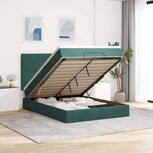vidaXL Ottoman Bed with Mattress - Velvet Dark Green 140x200cm - Pocket Spring Medium Mattress - Storage Option