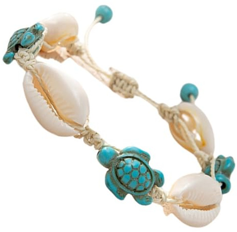 MAJORMENCH Strand Fußkettchen für Damen mit Muscheln und Schildkrötenmotiv | Boho Ozean Stil, Verstellbar für Fuß und Handgelenk, Passend zu Strandurlauben und Freizeitlooks