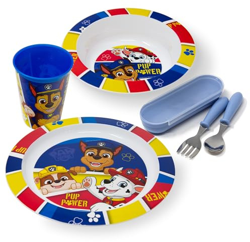 Stor Paw Patrol Geschirr Set mit Kinderbesteck - Geschirrset mit Kinderteller, Schüssel, Trinkbecher & Besteck - Kinder Essen Set für Jungen & Mädchen - Essgeschirr Wiederverwendbar & BPA frei