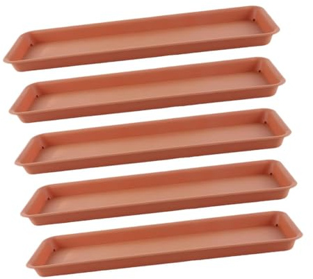 5 sottovasi rettangolari per piante da 45 x 16 cm, per uso interno ed esterno, rosso