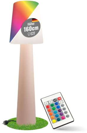 8 seasons LED Stehlampe No. 1, 160 cm RGB (Rosa) - große Stehleuchte außen | Farbwechsel, dimmbar, Fernbedienung, E27-Fassung, LED austauschbar, wetterfest IP44, mit Strom, für Garten, Terrasse, Balkon