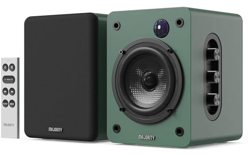 MAJORITY Bookshelf Bluetooth Speakers | Wireless Active Speakers Pair | Hi-Fi, 2.0 sound | Desktop, Monitor & PC | 50W, HD Sound, HDMI ARC, Optical, AUX & USB Playback, Remote Included D50X GREEN