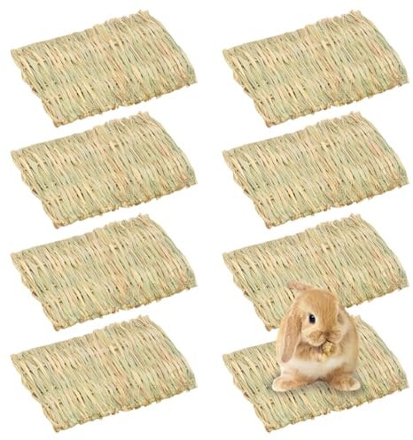 BAIFULAI 8 alfombrillas de hierba para animales pequeños, 20 × 28 cm, alfombrillas de hierba para conejos, cama de conejo de hierba natural, juguete para masticar animales, tejido para hámster, conejo
