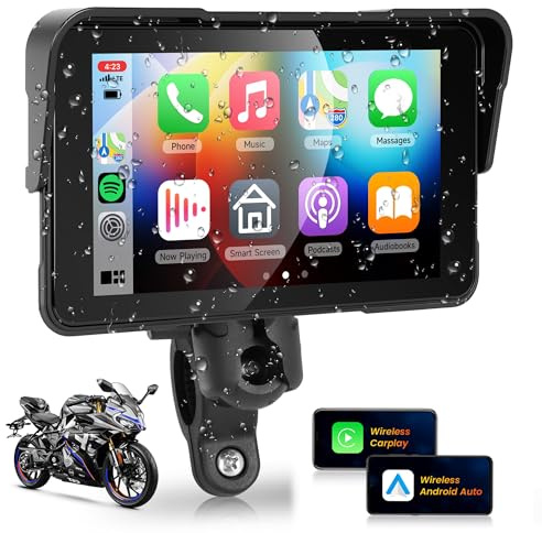 Wireless CarPlay for Motorcycle 5 IPS Touchscreen Wireless Android Auto,Waterproof Touch Screen Portable Car Play, GPS CarPlay for Motorbike,Voice Control Safty,Tyre Pressure Monitor