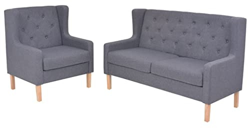 CKioict 2-TLG. Sofa-Set Stoff Grau, Sessel und 2-Sitzer Sofa, Bequeme Polstergarnitur mit Massivholzrahmen für Wohnzimmer, weicher Polyesterbezug und Schaumstoffpolsterung, einfache