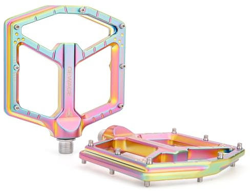 GEWAGE MTB Pedale Profi-Edition–CNC-Aluminium, 9/16″ Chromoly-Achse,ultraflaches Design ohne Endkappe, extra großem abgedichtetem Kugellager+Nadellager, 14 Anti-Rutsch-Pins, für technische Trails