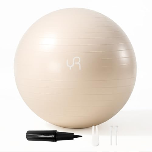 YR Exercise Ball 25.6 Inch Yoga Ball for Workout Pregnancy Stability, Anti Burst Fitness Ball for Home Gym & Office Chair, Core & Balance Training, Physical Therapy - White