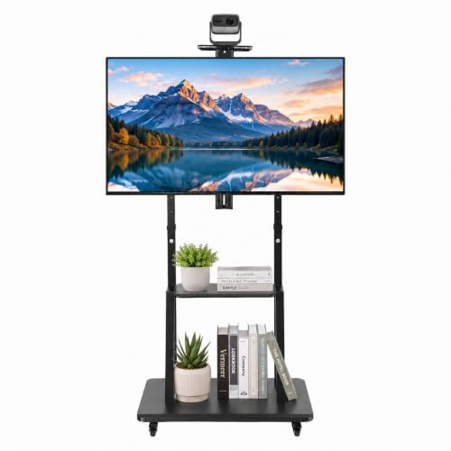 KASNLSAC Mobile TV Stand on Wheels, Height Adjustable Portable TV Stand for 32-85 inch TVs, Rolling TV Cart with Locking Casters, Heavy Duty TV Trolley for Office Home Conference Black