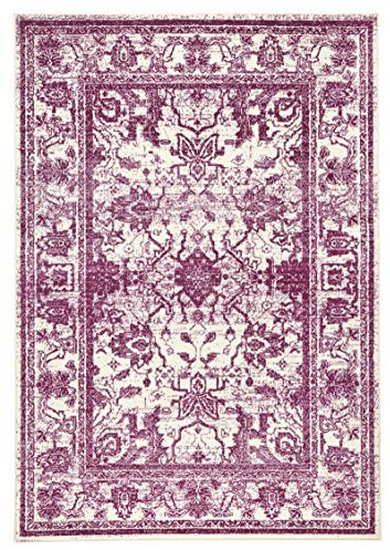Zala Living Glorious Orient Teppich – Orientteppich Orient-Design dicht gewebt Vintage Kurzflor Flachgewebe Wohnzimmerteppich für Esszimmer, Wohnzimmer, Schlafzimmer – Violett Creme, 70x140cm
